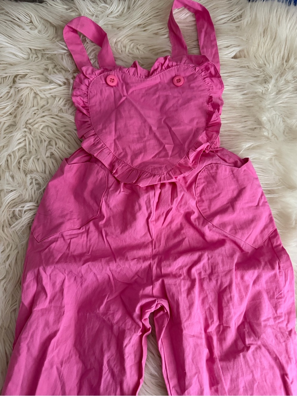 Girls Pink Ruffle Heart Overalls for Kids